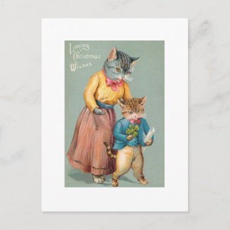 Vintage Wiedergabe-Weihnachtskunst-Katzen Feiertagspostkarte