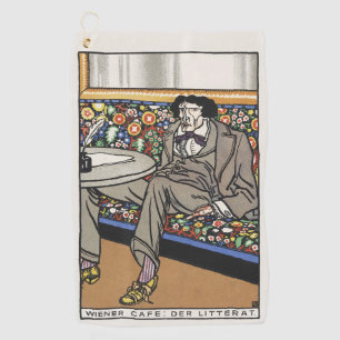 Vintage Wiener Café-Kunstplakat des Mannes der Lit Golfhandtuch