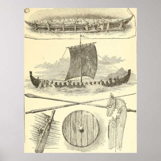 Vintage Wikingerarbeiten und Illustrationen Poster (Vorne)