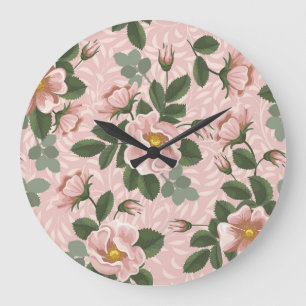 Vintage wild lebende Rose: Blumenhintergrund Große Wanduhr