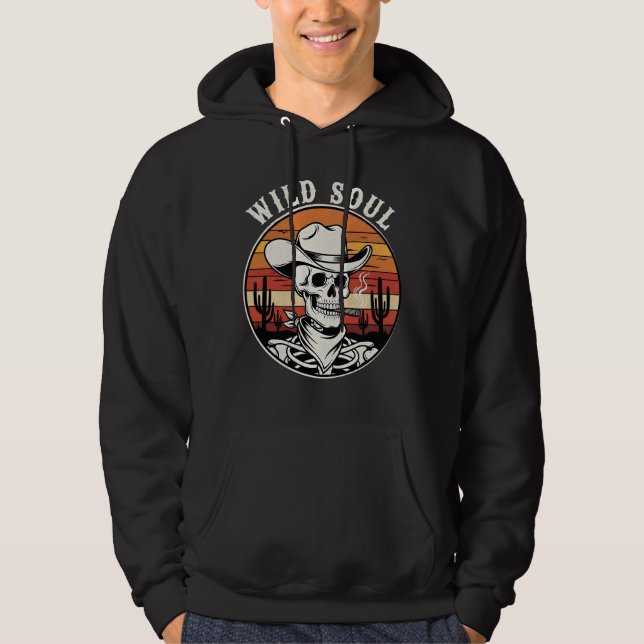 Vintage Wild Soul Skeleton Cowboy | Gothic Western Hoodie (Vorderseite)