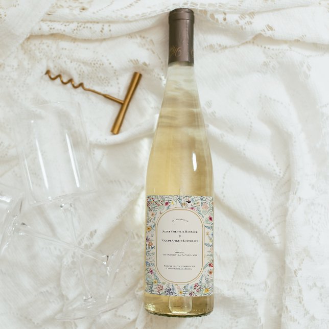 Vintage Wildblume Fern Beige Hochzeit Weinetikett (Von Creator hochgeladen)