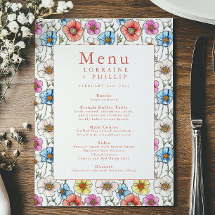 Vintage Wildblume-Hochzeitkarte Menükarte