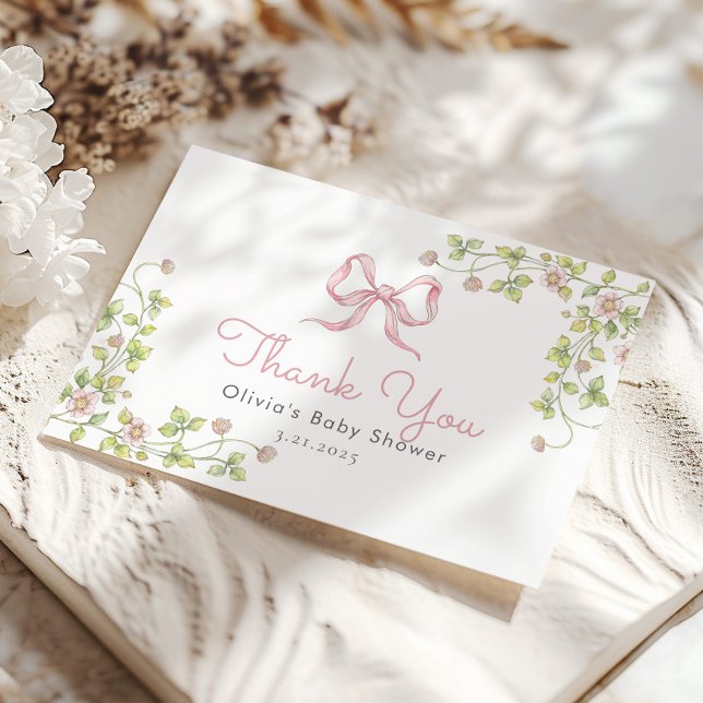 Vintage Wildblume Pink Bow Danke Karte (Von Creator hochgeladen)