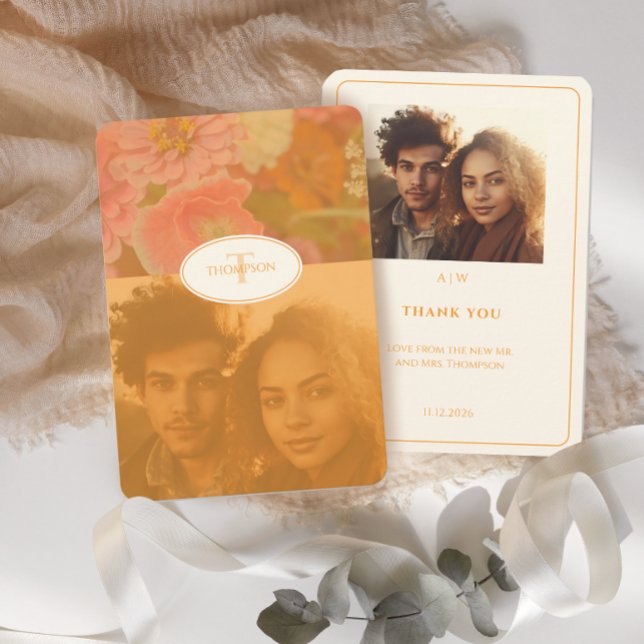 Vintage Wildblume Pink Poppy-Hochzeitsmonogramm Dankeskarte (Von Creator hochgeladen)