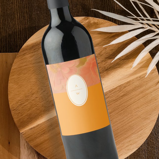 Vintage Wildblume Pink Poppy-Hochzeitsmonogramm Weinetikett (Von Creator hochgeladen)