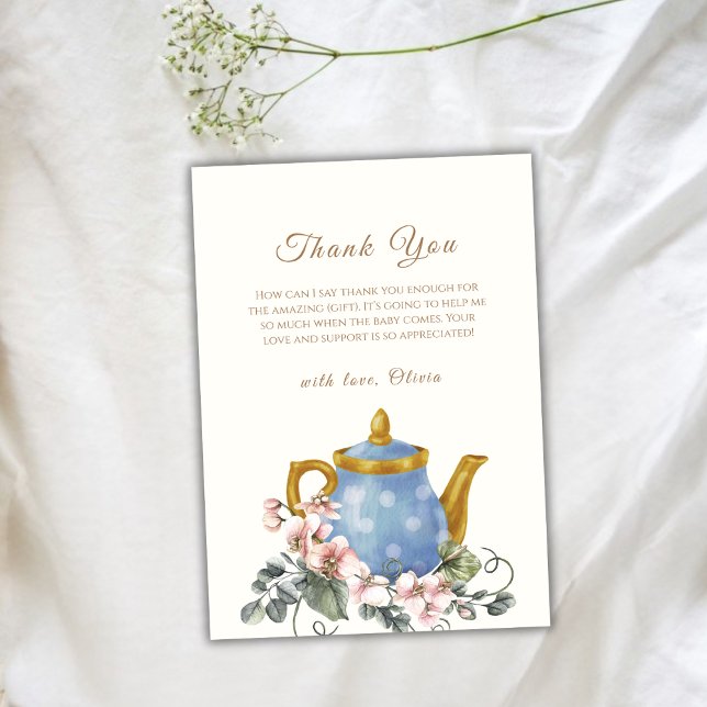 Vintage Wildblume Teekanne Kinderdusche Dankeskarte (Vintage Wildflower Teapot Baby Shower Thank You Card)