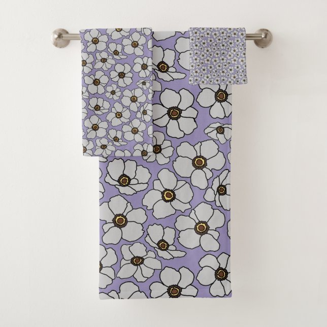 Vintage Wildblumen auf Lavendel  Badhandtuch Set (Insitu)
