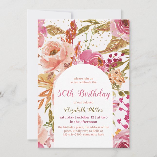 Vintage Wildblumen Botanischer 50. Geburtstag Einladung (Vorderseite)