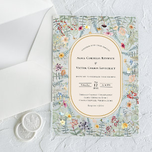 Vintage-Wildblumen-Farn-Beige-Hochzeit Acryleinladungen