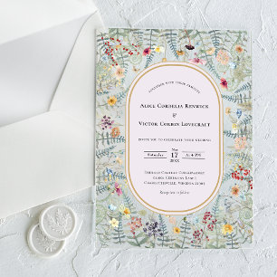Vintage-Wildblumen-Farn-Lavendel-Hochzeit Acryleinladungen