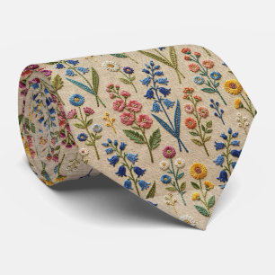 Vintage Wildblumen Faux-Stickerei-Design Krawatte