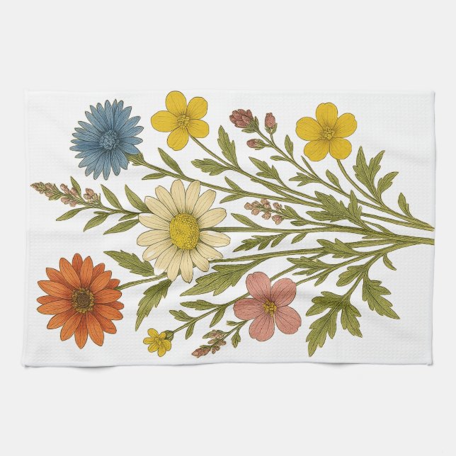 Vintage-Wildblumen Geschirrtuch (Horizontal)