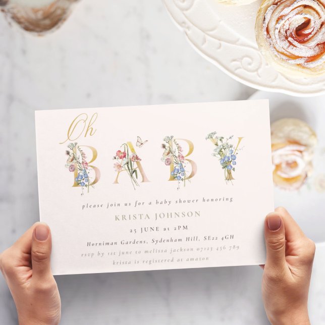 Vintage Wildblumen, Gold und Blush Baby Dusche Einladung (Von Creator hochgeladen)