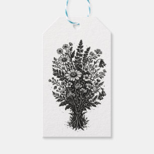 Vintage-Wildblumen-Linolschnitt botanische Blumenk Geschenkanhänger
