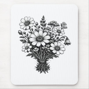 Vintage-Wildblumen-Linolschnitt botanische Blumenk Mousepad