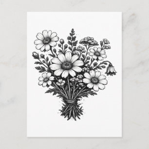 Vintage-Wildblumen-Linolschnitt botanische Blumenk Postkarte