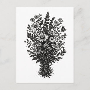 Vintage-Wildblumen-Linolschnitt botanische Blumenk Postkarte