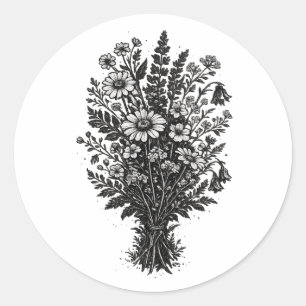 Vintage-Wildblumen-Linolschnitt botanische Blumenk Runder Aufkleber