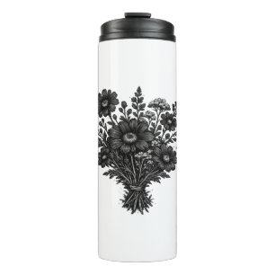 Vintage-Wildblumen-Linolschnitt botanische Blumenk Thermosbecher