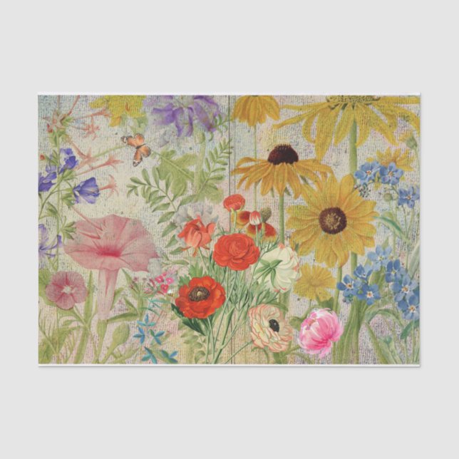 Vintage Wildblumen Natur Botanisches Collage Seidenpapier (Vorderseite)