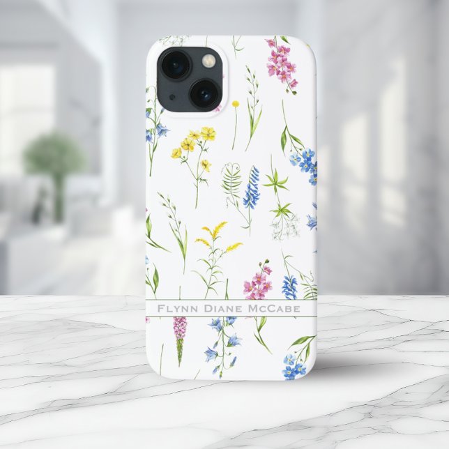 Vintage Wildblumen Personalisiert Case-Mate iPhone Hülle (Quaint Vintage Wildflowers Foliage Personalized Case-Mate iPhone Case)