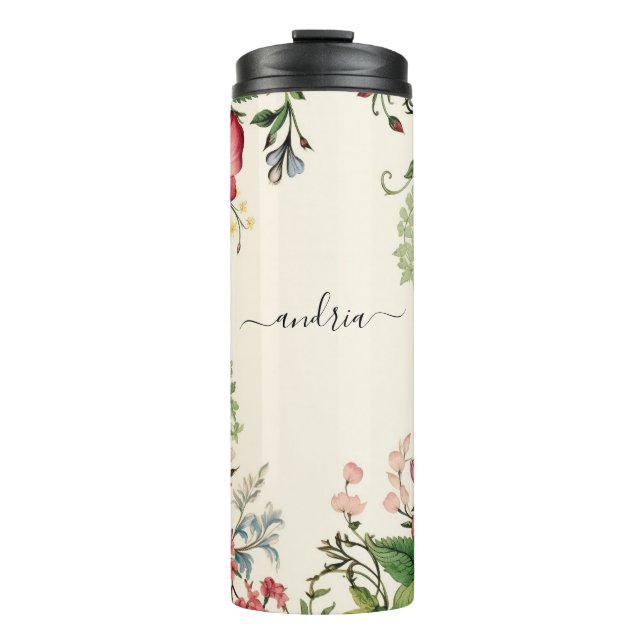Vintage Wildblumen, Schwarzen Skriptnamen anpassen Thermosbecher (Vorderseite)