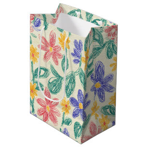 Vintage-Wildblumen-Skizze (1) Mittlere Geschenktüte