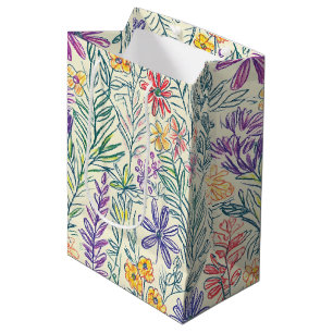 Vintage-Wildblumen-Skizze (2) Mittlere Geschenktüte