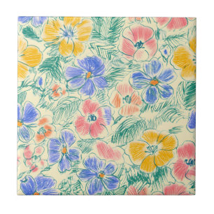 Vintage-Wildblumen-Skizze (3) Fliese