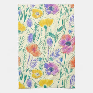 Vintage-Wildblumen-Skizze (6) Geschirrtuch