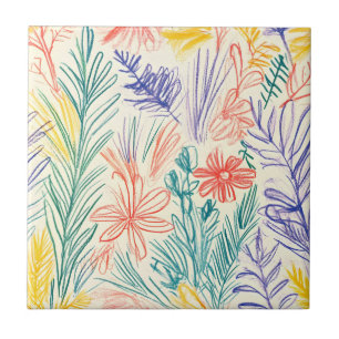Vintage-Wildblumen-Skizze (7) Fliese