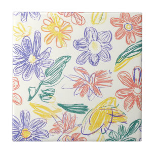 Vintage-Wildblumen-Skizze (9) Fliese