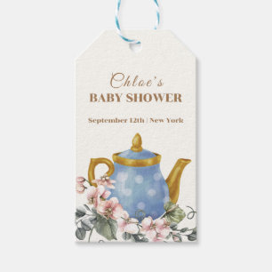 Vintage-Wildblumen-Teekannen-Babyshower Geschenkanhänger