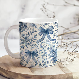 Vintage Wildblumen und Bows in Blau und Weiß Kaffeetasse