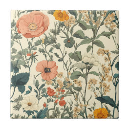 Vintage Wildblumen und Pflaumen Fliese