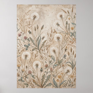 Vintage-Wildblumenwiesenplakat Poster