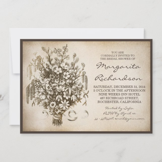 Vintage wilde Blume Brautduscheinladungen Einladung (Vorderseite)