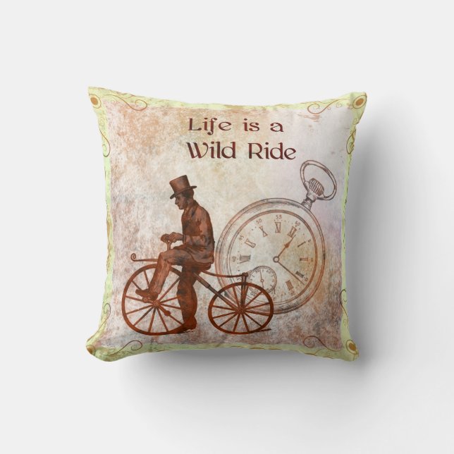 Vintage wilde FahrtSteampunk Fahrrad-Collage Kissen (Vorderseite)