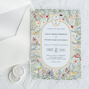 Vintage Wildflower Staubblau Hochzeitsmonogramm Acryleinladungen