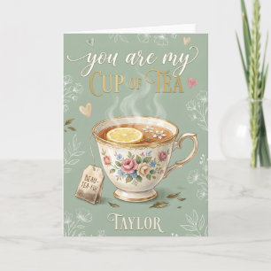 vintage Wildflower-Tasse Tee Grünpflanzen Feiertagskarte