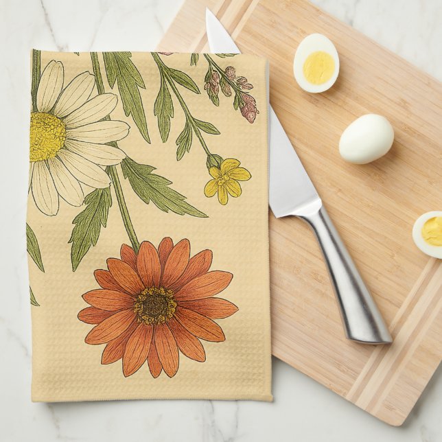 Vintage Wildflowers on Weathered Paper Geschirrtuch (Viertel Falte)