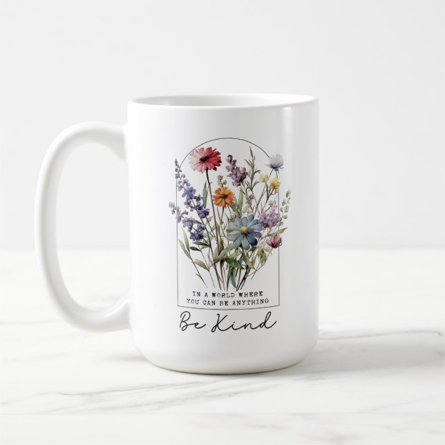 Vintage Wildflowers with Quote - Be Kind Kaffeetasse (Links)