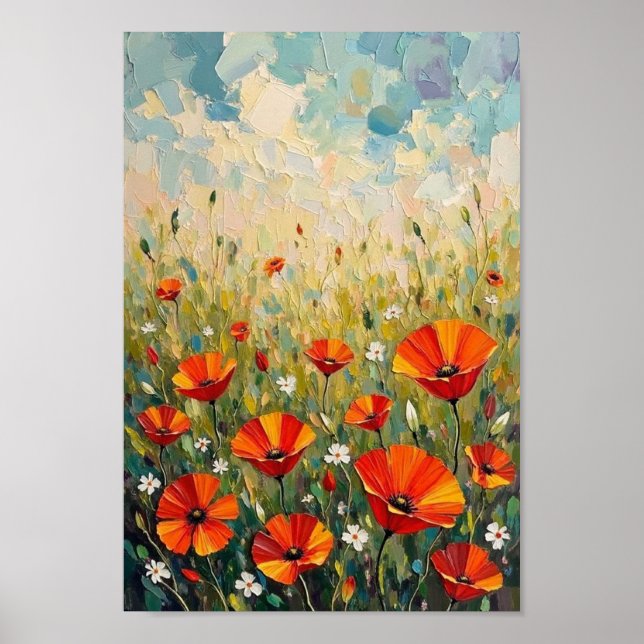 Vintage-Wildmohn-Wiesen-Kunst Poster (Vorne)