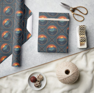 Vintage-Wildnis-Sonnenuntergangs-Mandala-Geometrie Geschenkpapier