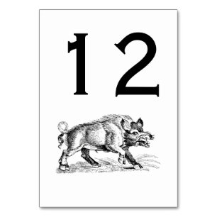 Vintage-Wildschwein-Zeichnung SW #2 Tischnummer