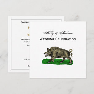 Vintage-Wildschwein-Zeichnung SW #3C Einladung