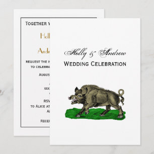 Vintage-Wildschwein-Zeichnung SW #3C Einladung