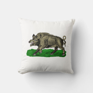 Vintage-Wildschwein-Zeichnung SW #3C Kissen