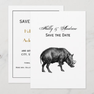 Vintage-Wildschwein-Zeichnung SW Einladung